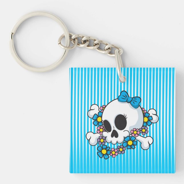 Flower Power Skull Key Ring (Front)
