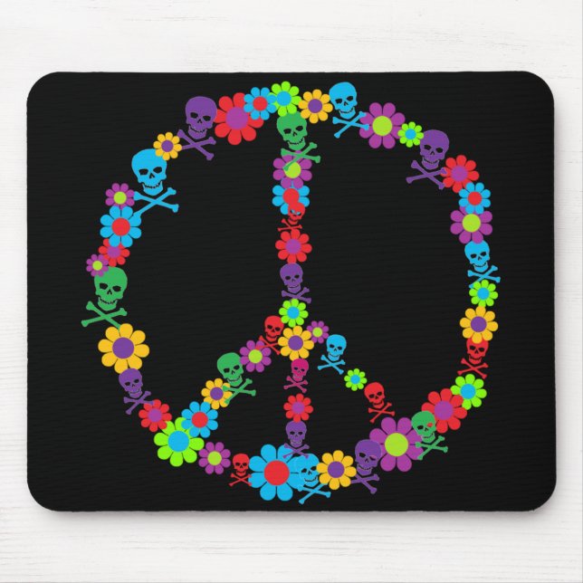 Flower Power Skully Peace Mouse Pad (Front)