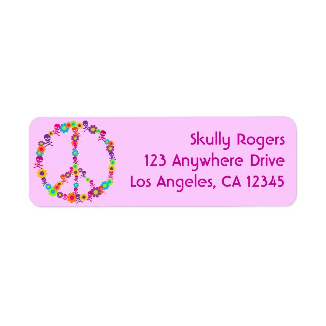 Flower Power Skully Peace Return Address Label (Front)
