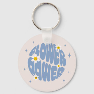 Flower Power Slogan Key Ring