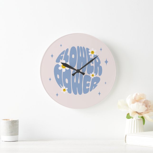Flower Power Slogan Large Clock (Home)