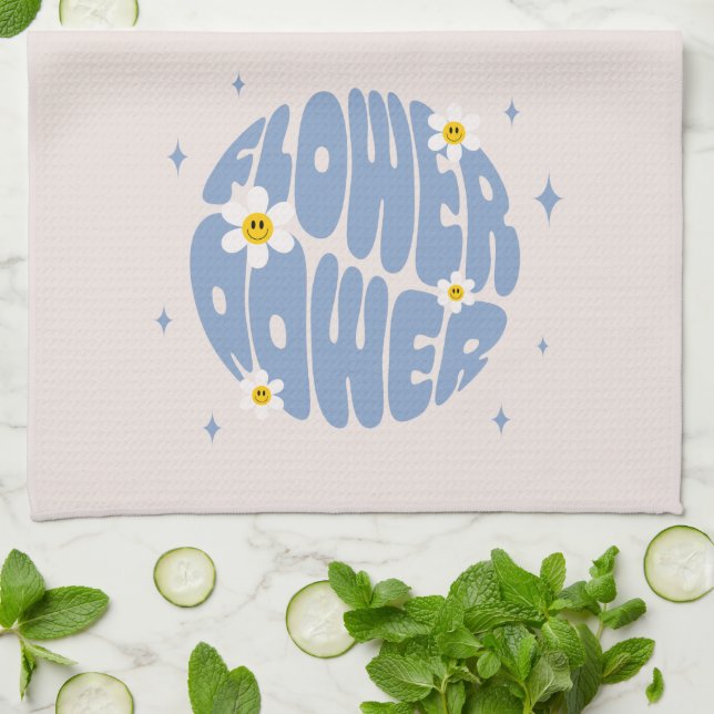 Flower Power Slogan Tea Towel (Folded)