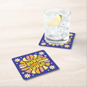 Flower Power Square Paper Coaster