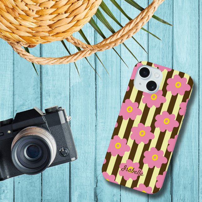 Flower Power Stripes Personalise Name Iphone Case (Creator Uploaded)