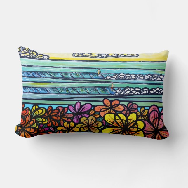 Flower Power Surf Cotton Pillow (Front)