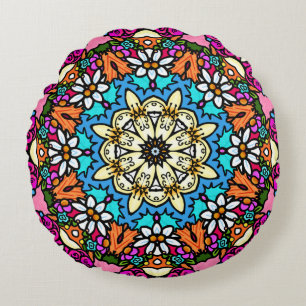 Flower Power V Garden Groovy Round Cushion