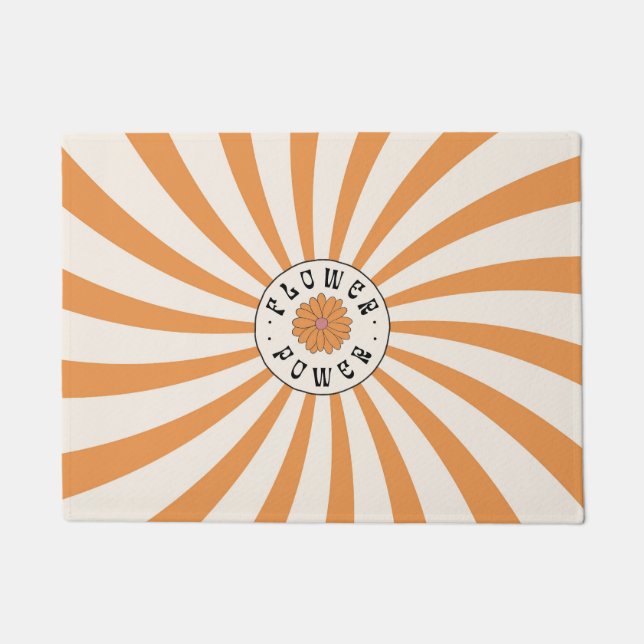 Flower Power with Psychedelic Orange Rays Doormat (Front)