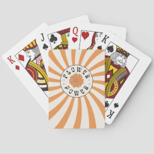 Flower Power with Psychedelic Orange Rays Playing Cards