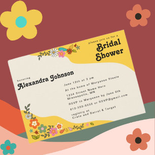 Flower Power Yellow 70's inspired Bridal Shower Invitation