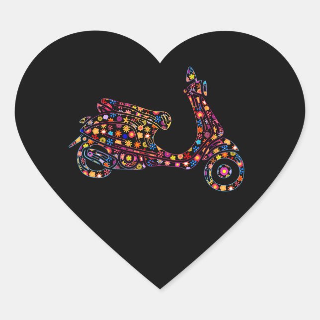 Flower Powered Motor-Scooter Motorcycle Heart Sticker (Front)