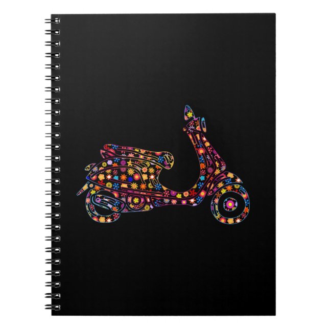Flower Powered Motor-Scooter Motorcycle Notebook (Front)
