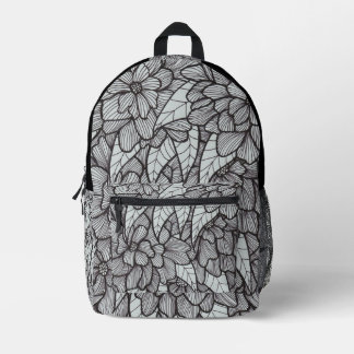Flower Print Backpack With White Grey Black Art
