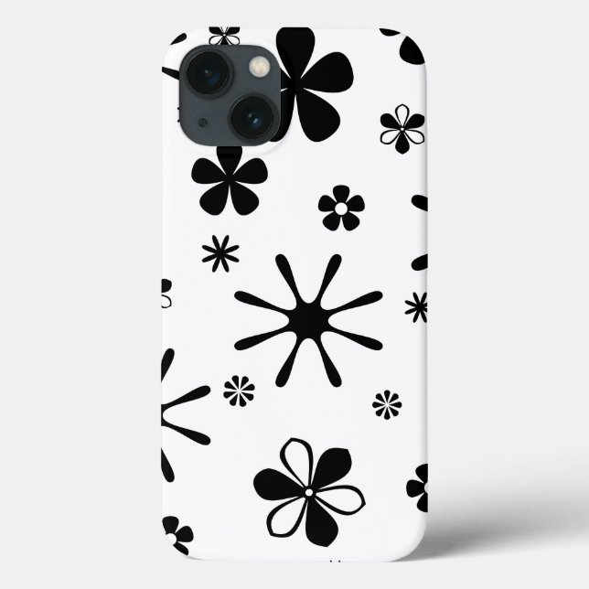 Flower Print Black and White Speck iPhone Case (Back)