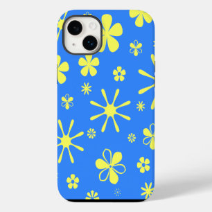 Flower Print Blue and Yellow iPhone 14 Plus Case