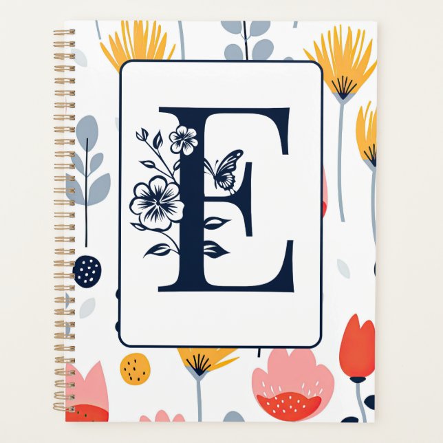 Flower print monogram initials name minimalist  planner (Front)