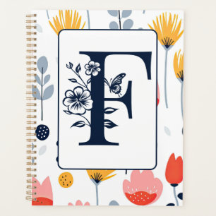 Flower print monogram initials name minimalist  planner