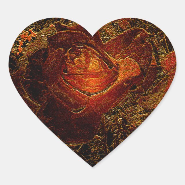 Flower Print Orange Burst Rose Heart Sticker (Front)