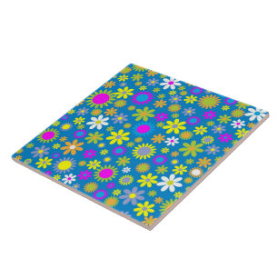 Flower Profusion Blue Ceramic Tile