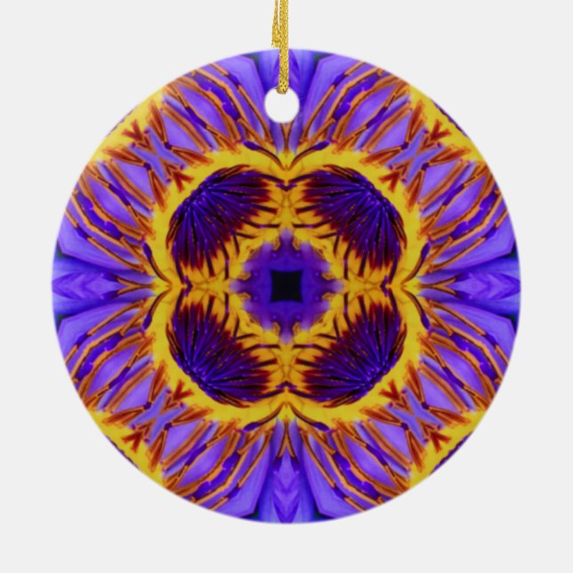 Flower Psychedelic Arts - Purple and Yellow Flower Ceramic Ornament (Back)