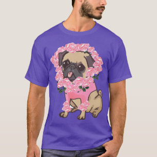 Flower Pug Lady, Womens Pug Dog, Animal Lover For T-Shirt