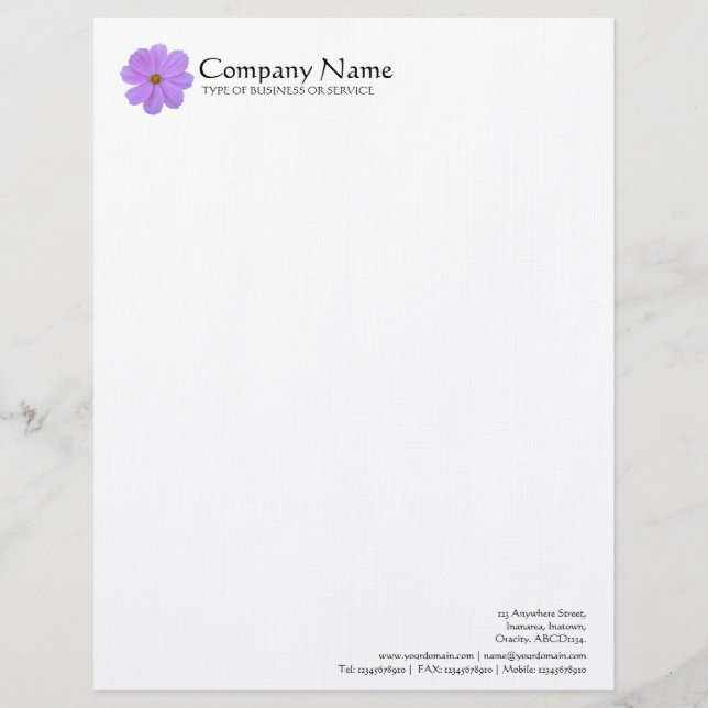 Flower - Purple Cosmos Personalized Letterhead (Front)