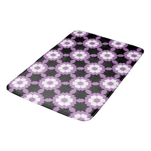 Flower purple white black bath mat (Angled)