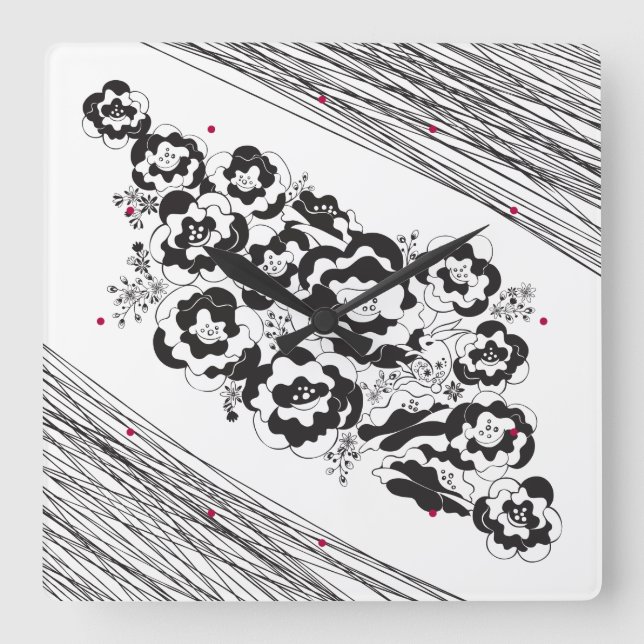 Flower rabbit03. 〜Flowers with rabbit 03〜 Square Wall Clock (Front)