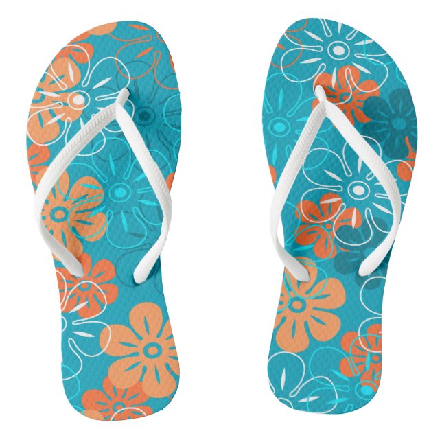 Flower Rain Hawaiian Retro Floral Thongs (Footbed)