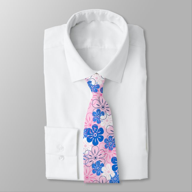 Flower Rain Hawaiian Two-sided Printed Tie (Tied)