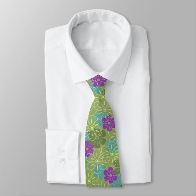 Flower Rain Hawaiian Two-sided Printed Tie (Tied)