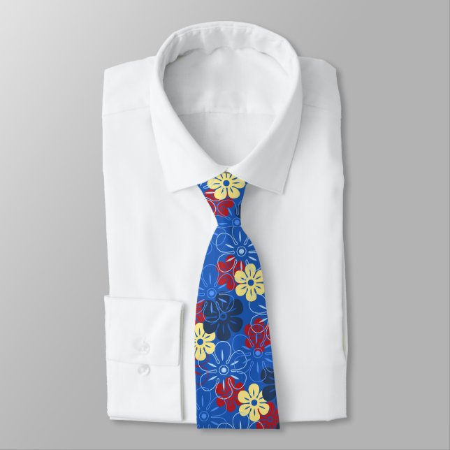 Flower Rain Hawaiian Two-sided Printed Tie (Tied)
