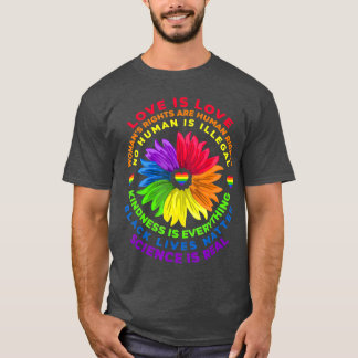 Flower Rainbow Human Black Lives Rights Science T-Shirt
