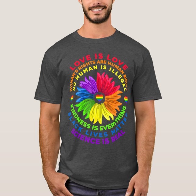 Flower Rainbow Human Black Lives Rights Science T-Shirt (Front)