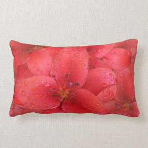Flower Red Lily Garden Photo Raindrops Lumbar Cushion