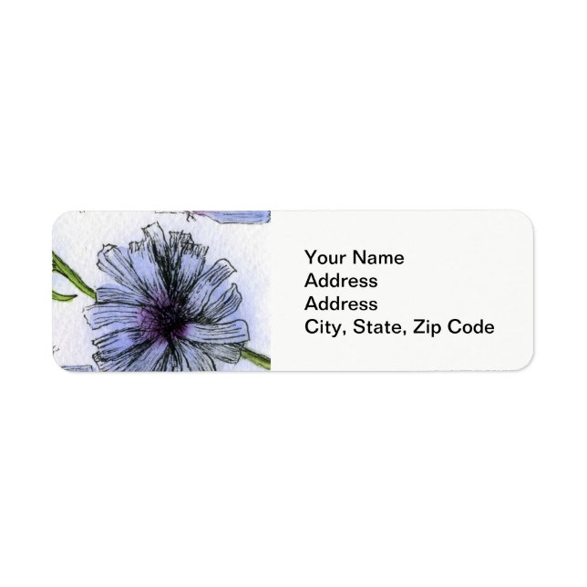 Flower Return Address Label , line floral chickory (Front)