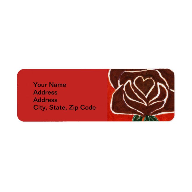 Flower Return Address Label, rose heart 7 Label (Front)