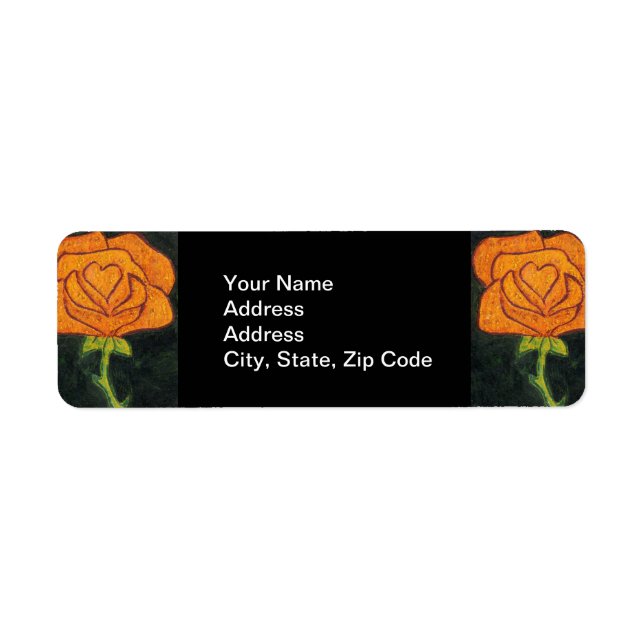 Flower Return Address Label rose orange and black. (Front)