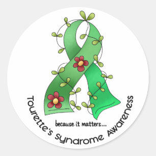 Flower Ribbon 1 Tourette's Syndrome Classic Round Sticker