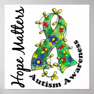 Flower Ribbon 4 Hope Matters Autism Poster