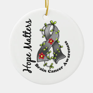 Flower Ribbon 4 Hope Matters Brain Cancer Ceramic Ornament