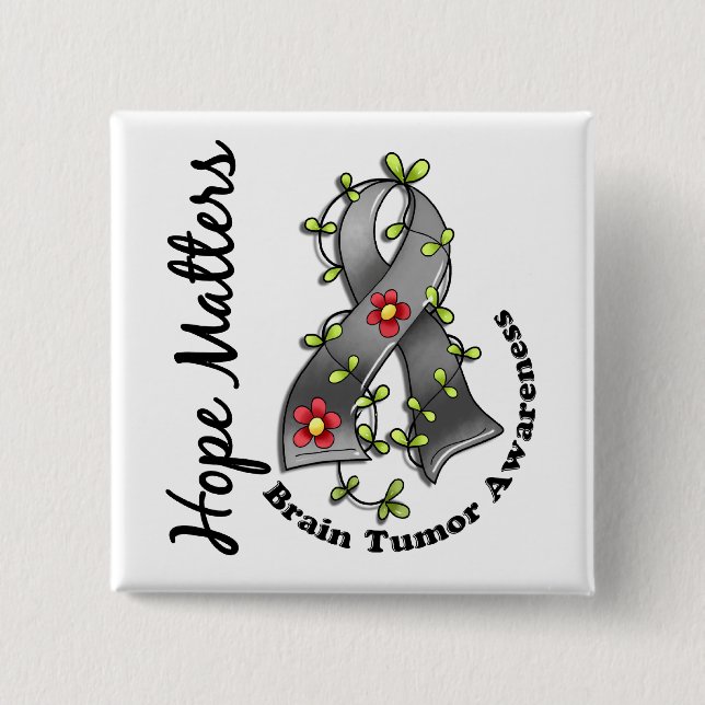 Flower Ribbon 4 Hope Matters Brain Tumour 15 Cm Square Badge (Front)