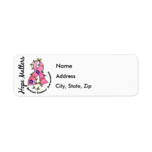 Flower Ribbon 4 Hope Matters Breast Cancer Return Address Label
