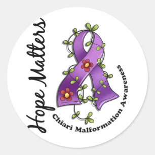 Flower Ribbon 4 Hope Matters Chiari Malformation Classic Round Sticker