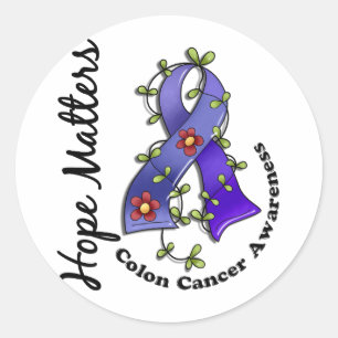 Flower Ribbon 4 Hope Matters Colon Cancer Classic Round Sticker