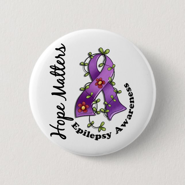 Flower Ribbon 4 Hope Matters Epilepsy 6 Cm Round Badge (Front)