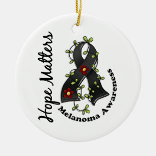 Flower Ribbon 4 Hope Matters Melanoma Ceramic Ornament