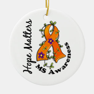 Flower Ribbon 4 Hope Matters MS Ceramic Ornament