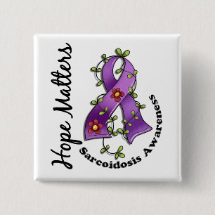 Flower Ribbon 4 Hope Matters Sarcoidosis 15 Cm Square Badge