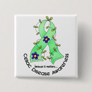 Flower Ribbon CELIAC DISEASE AWARENESS T-Shirts 15 Cm Square Badge