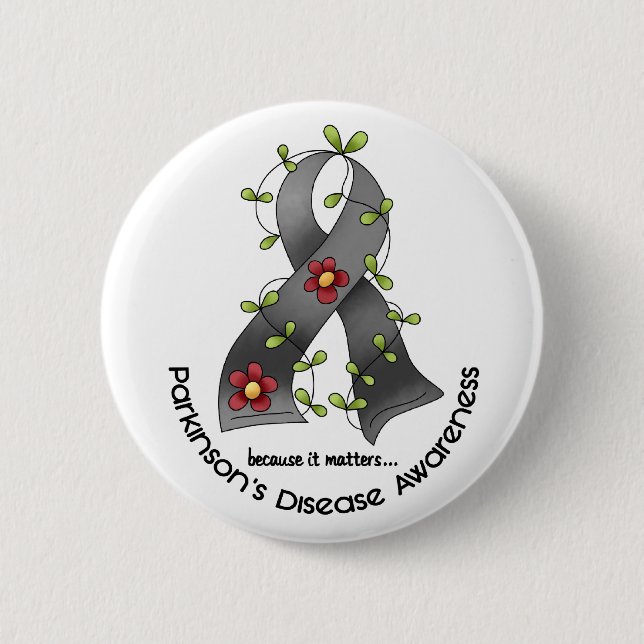 Flower Ribbon PARKINSON’S DISEASE AWARENESS Tees 6 Cm Round Badge (Front)